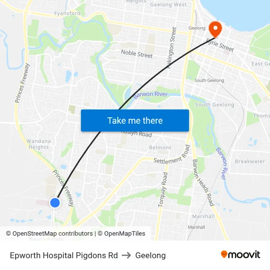 Epworth Hospital Pigdons Rd to Geelong map