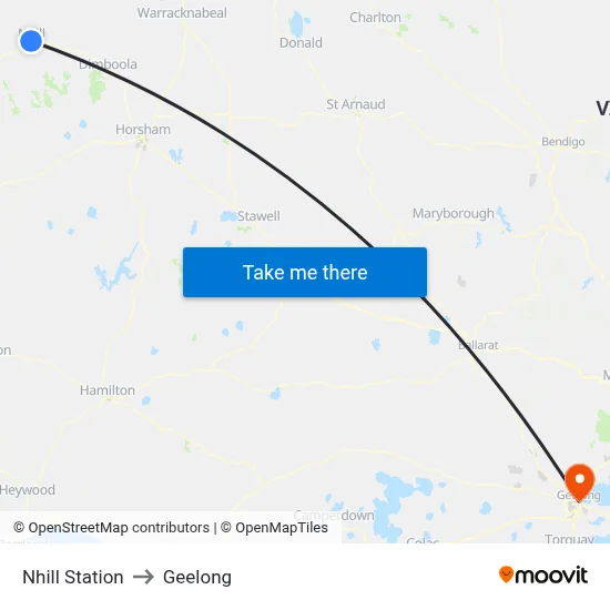 Nhill Station to Geelong map