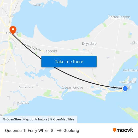 Queenscliff Ferry Wharf St to Geelong map