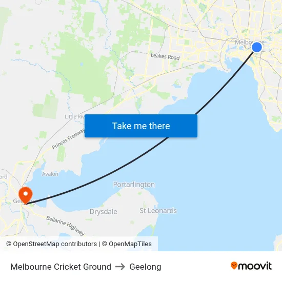 Melbourne Cricket Ground to Geelong map