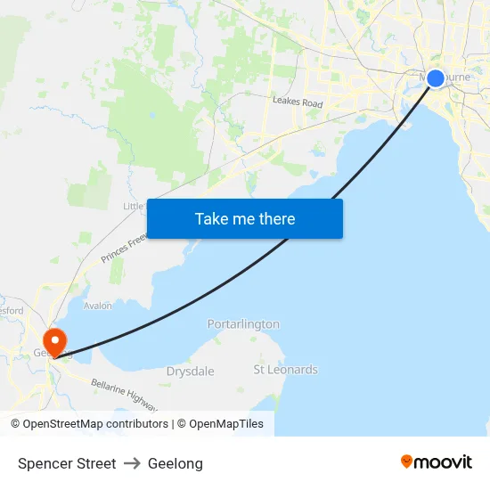 Spencer Street to Geelong map