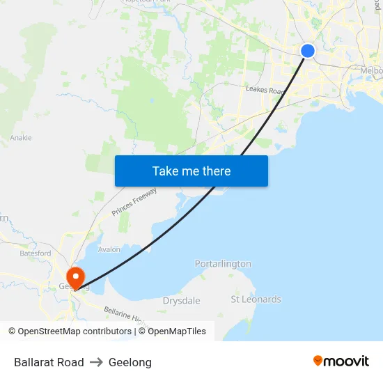 Ballarat Road to Geelong map