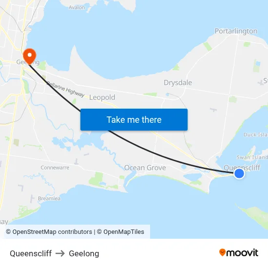 Queenscliff to Geelong map