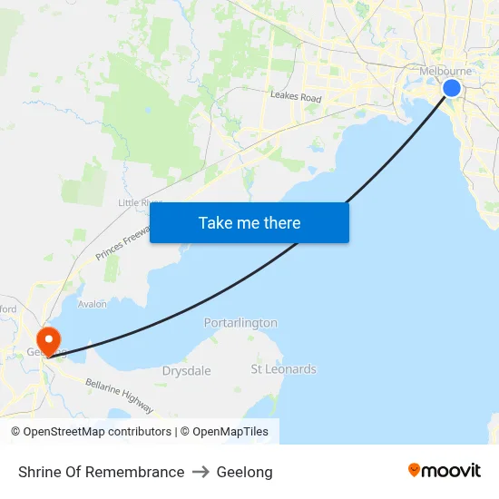 Shrine Of Remembrance to Geelong map