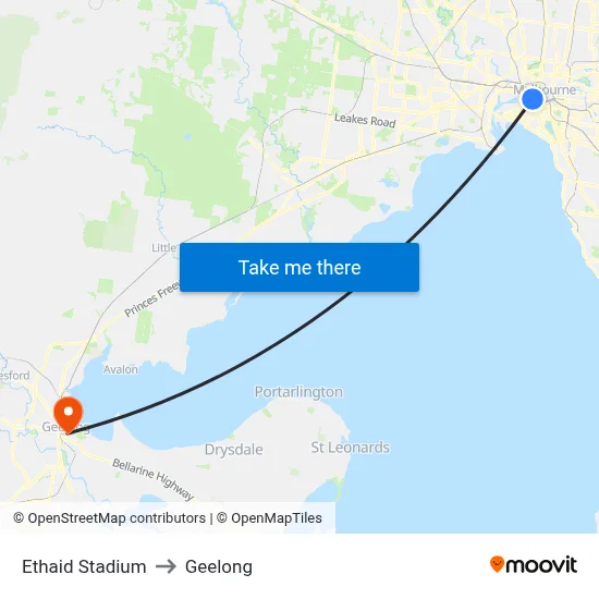 Ethaid Stadium to Geelong map