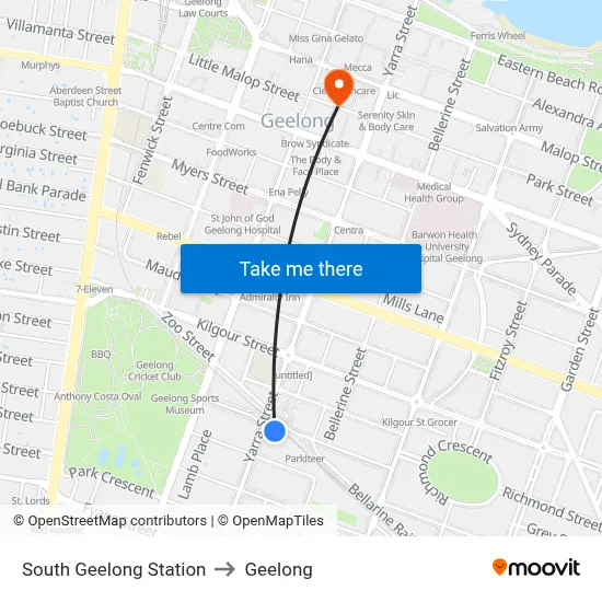 South Geelong Station to Geelong map