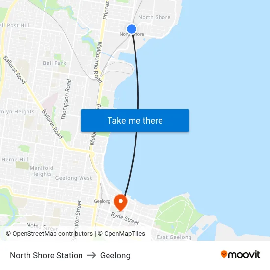 North Shore Station to Geelong map