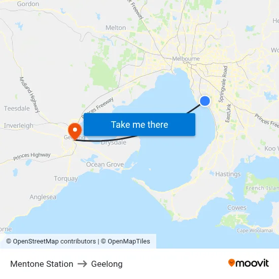 Mentone Station to Geelong map