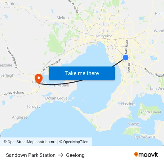 Sandown Park Station to Geelong map