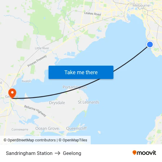 Sandringham Station to Geelong map