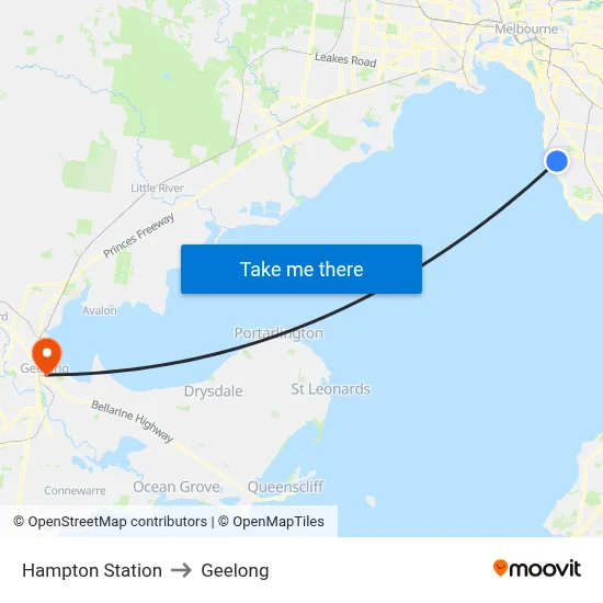 Hampton Station to Geelong map