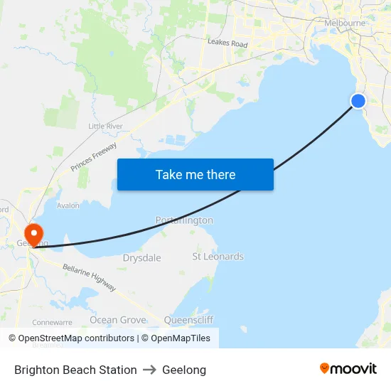 Brighton Beach Station to Geelong map