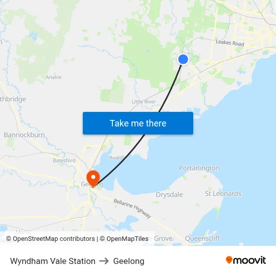 Wyndham Vale Station to Geelong map