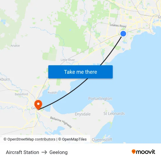 Aircraft Station to Geelong map