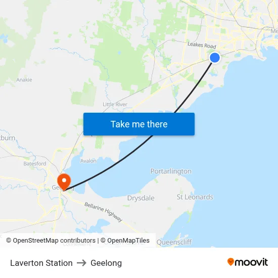 Laverton Station to Geelong map
