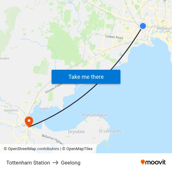 Tottenham Station to Geelong map