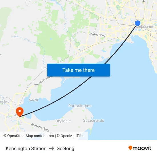 Kensington Station to Geelong map