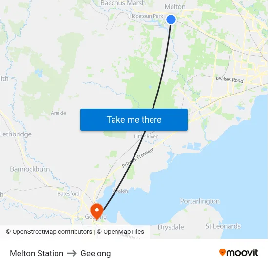 Melton Station to Geelong map