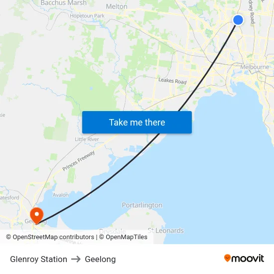 Glenroy Station to Geelong map