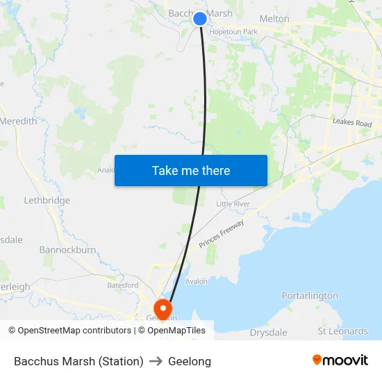 Bacchus Marsh (Station) to Geelong map