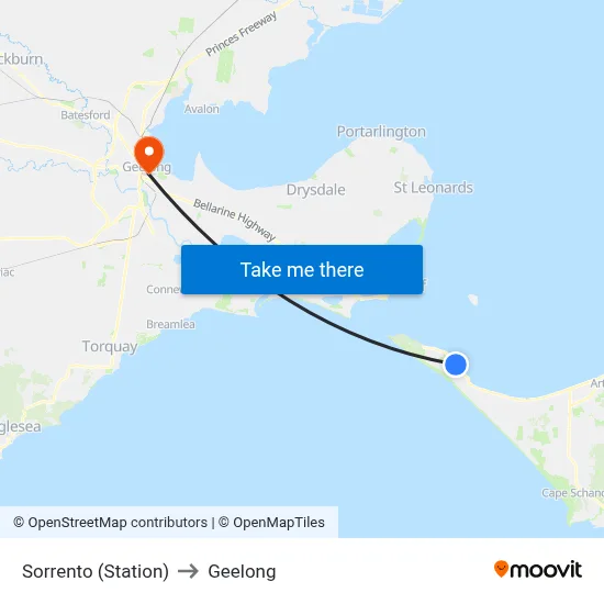 Sorrento (Station) to Geelong map