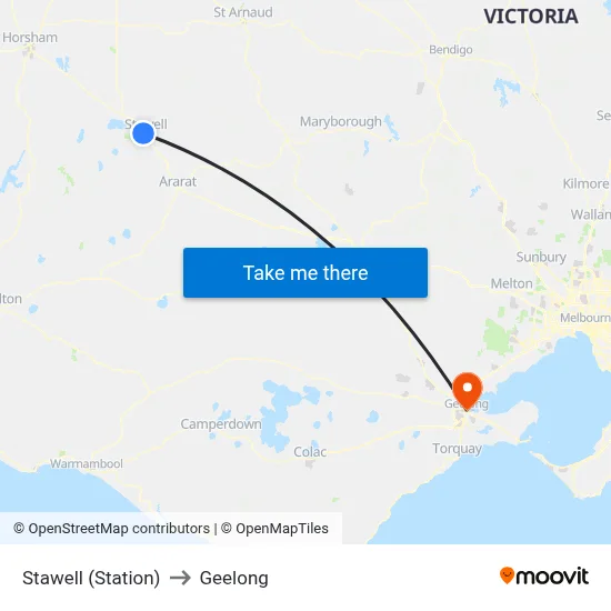 Stawell (Station) to Geelong map