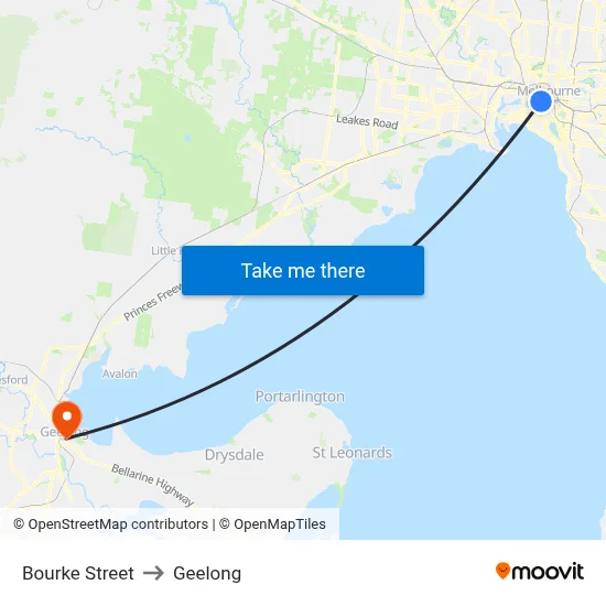 Bourke Street to Geelong map