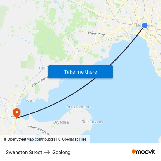 Swanston Street to Geelong map