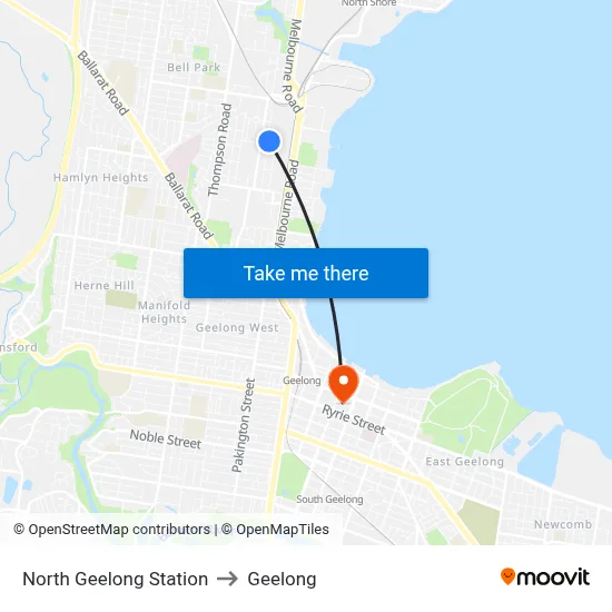North Geelong Station to Geelong map
