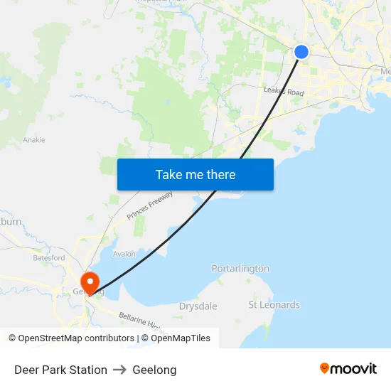 Deer Park Station to Geelong map