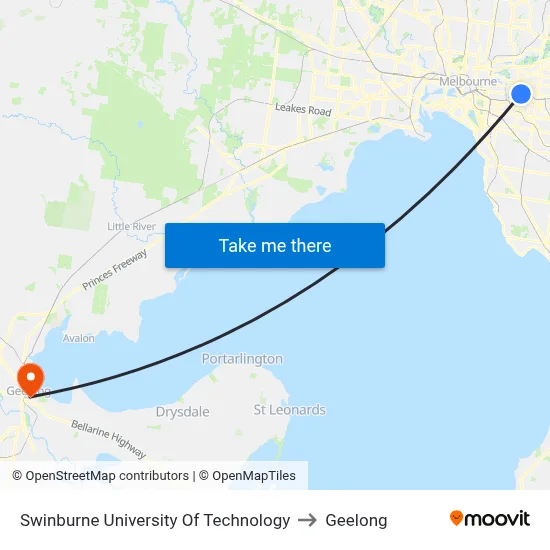 Swinburne University Of Technology to Geelong map