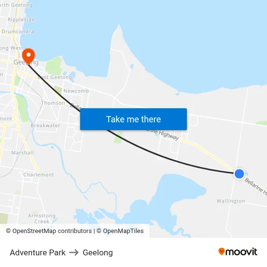 Adventure Park to Geelong map