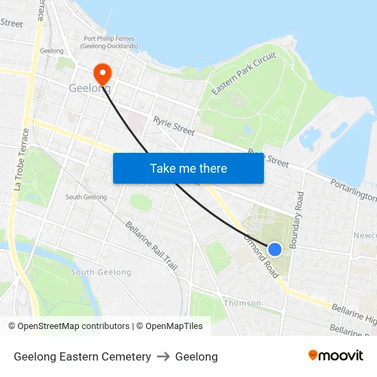 Geelong Eastern Cemetery to Geelong map
