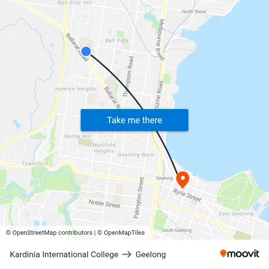 Kardinia International College to Geelong map