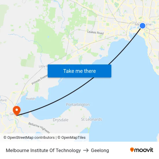 Melbourne Institute Of Technology to Geelong map