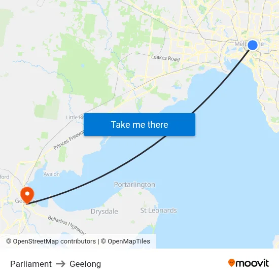 Parliament to Geelong map