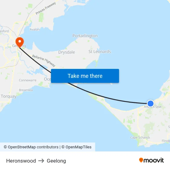 Heronswood to Geelong map