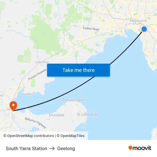 South Yarra Station to Geelong map