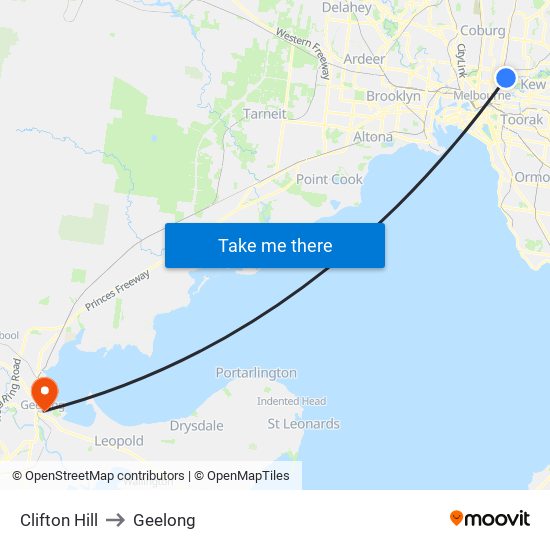Clifton Hill to Geelong map