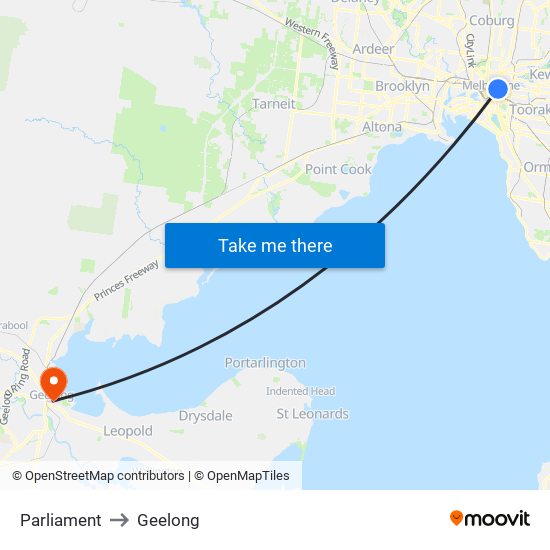 Parliament to Geelong map
