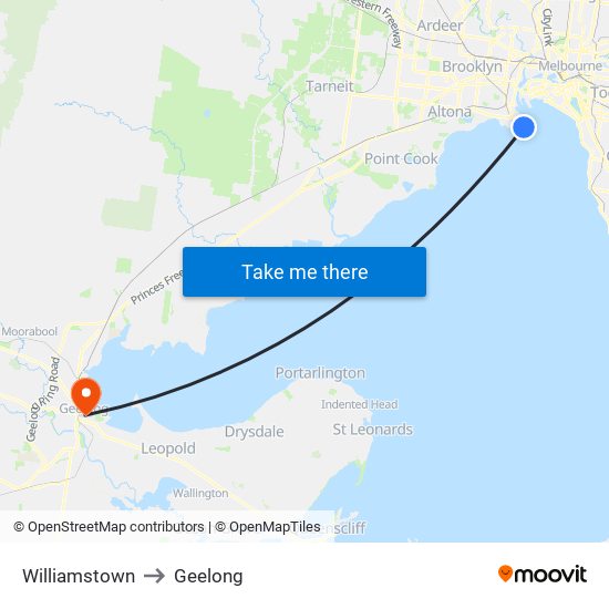 Williamstown to Geelong with public transportation