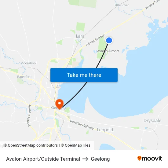 Avalon Airport/Outside Terminal to Geelong map