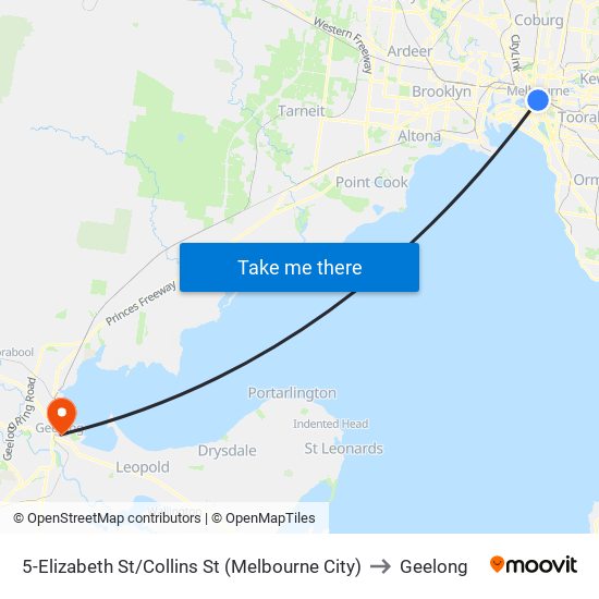 5-Elizabeth St/Collins St (Melbourne City) to Geelong map