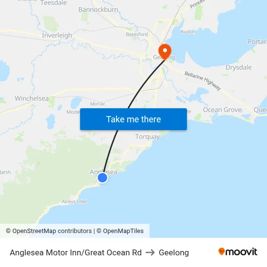 Anglesea Motor Inn/Great Ocean Rd to Geelong map