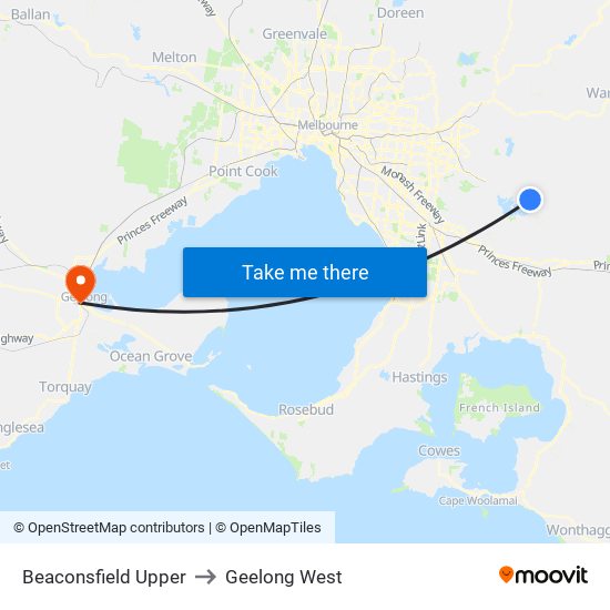 Beaconsfield Upper to Geelong West map