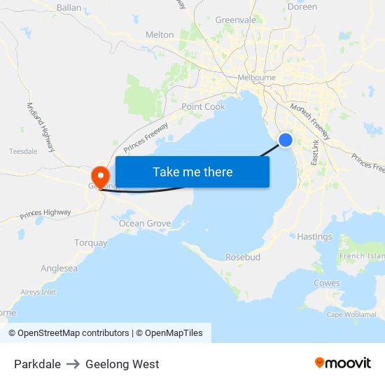 Parkdale to Geelong West map