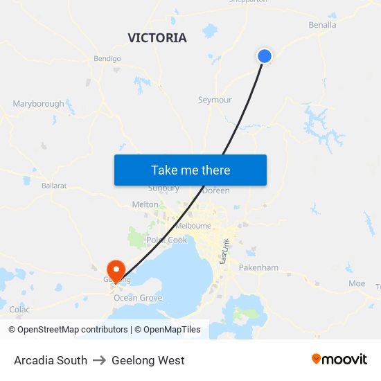 Arcadia South to Geelong West map