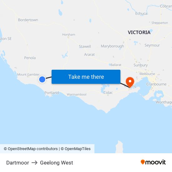 Dartmoor to Geelong West map