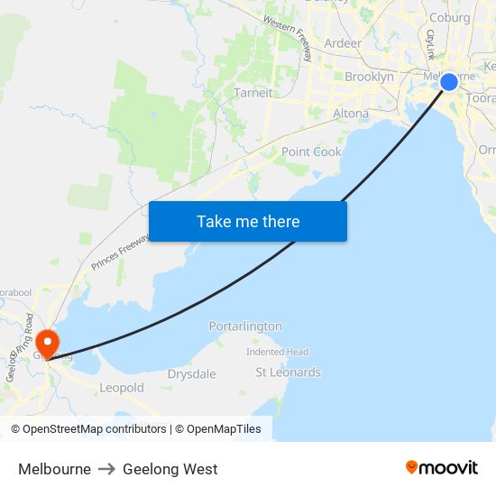 Melbourne to Geelong West map