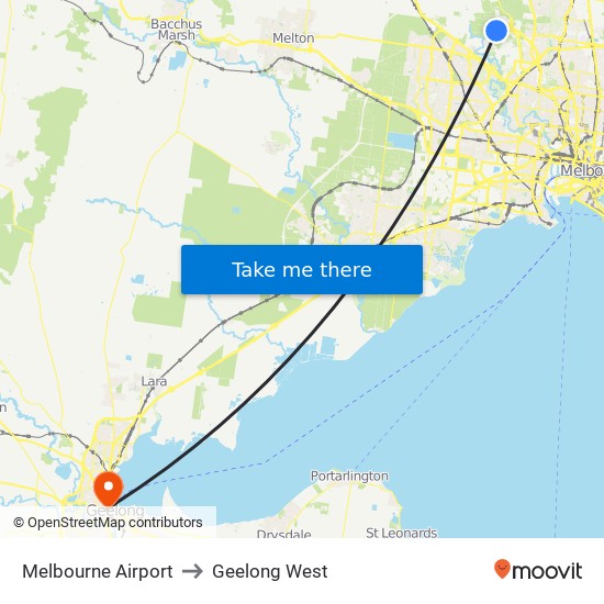 Melbourne Airport to Geelong West map